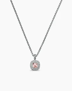 Albion® Teen Pendant Necklace Sterling Silver with Morganite and Diamonds, 4mm