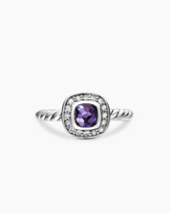 Albion® Teen Ring Sterling Silver with Black Orchid and Diamonds, 4mm