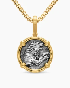 Alexander the Great Amulet Sterling Silver with 18K Yellow Gold, 20.5mm