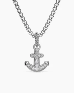 Anchor Amulet Sterling Silver with Diamonds, 14.2mm