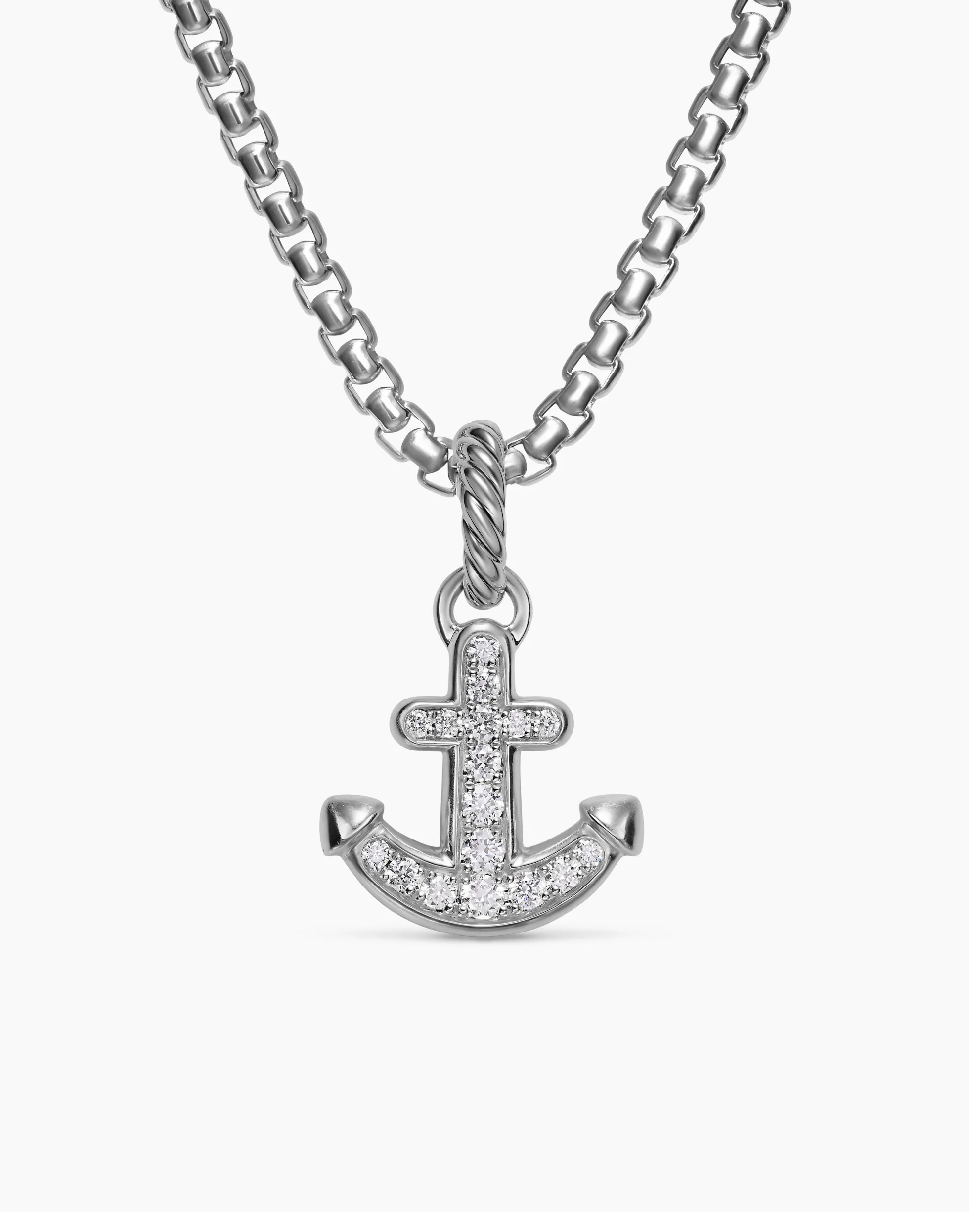 Anchor Amulet Sterling Silver with Diamonds, 14.2mm