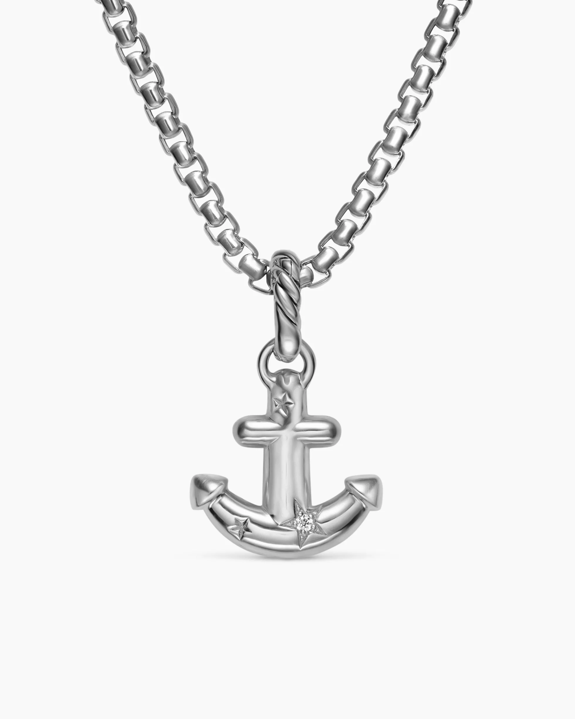 Anchor Amulet Sterling Silver with Diamonds, 14.2mm