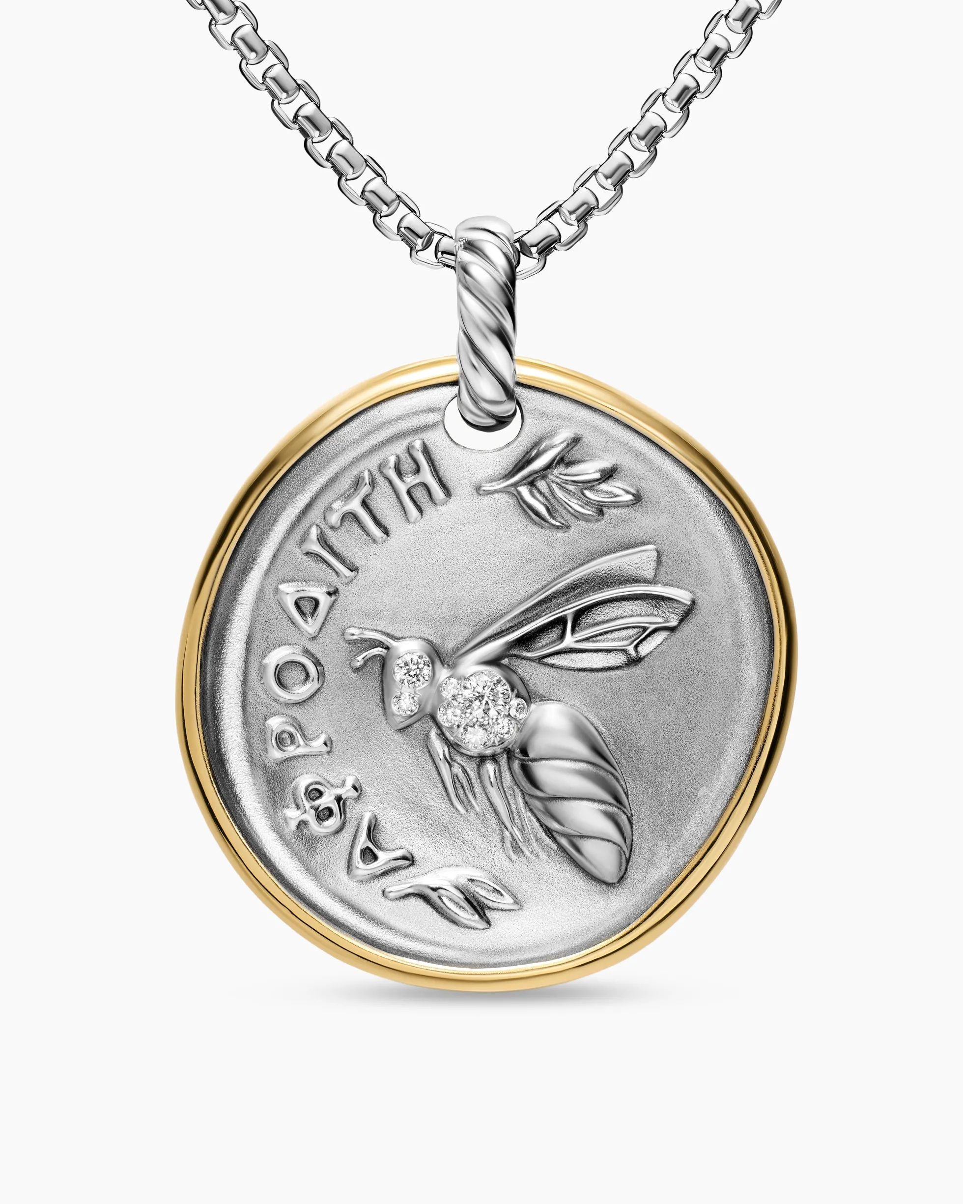 Aphrodite Medallion Amulet Sterling Silver with 14K Yellow Gold and Diamonds, 29.5mm