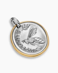 Aphrodite Medallion Amulet Sterling Silver with 14K Yellow Gold and Diamonds, 29.5mm