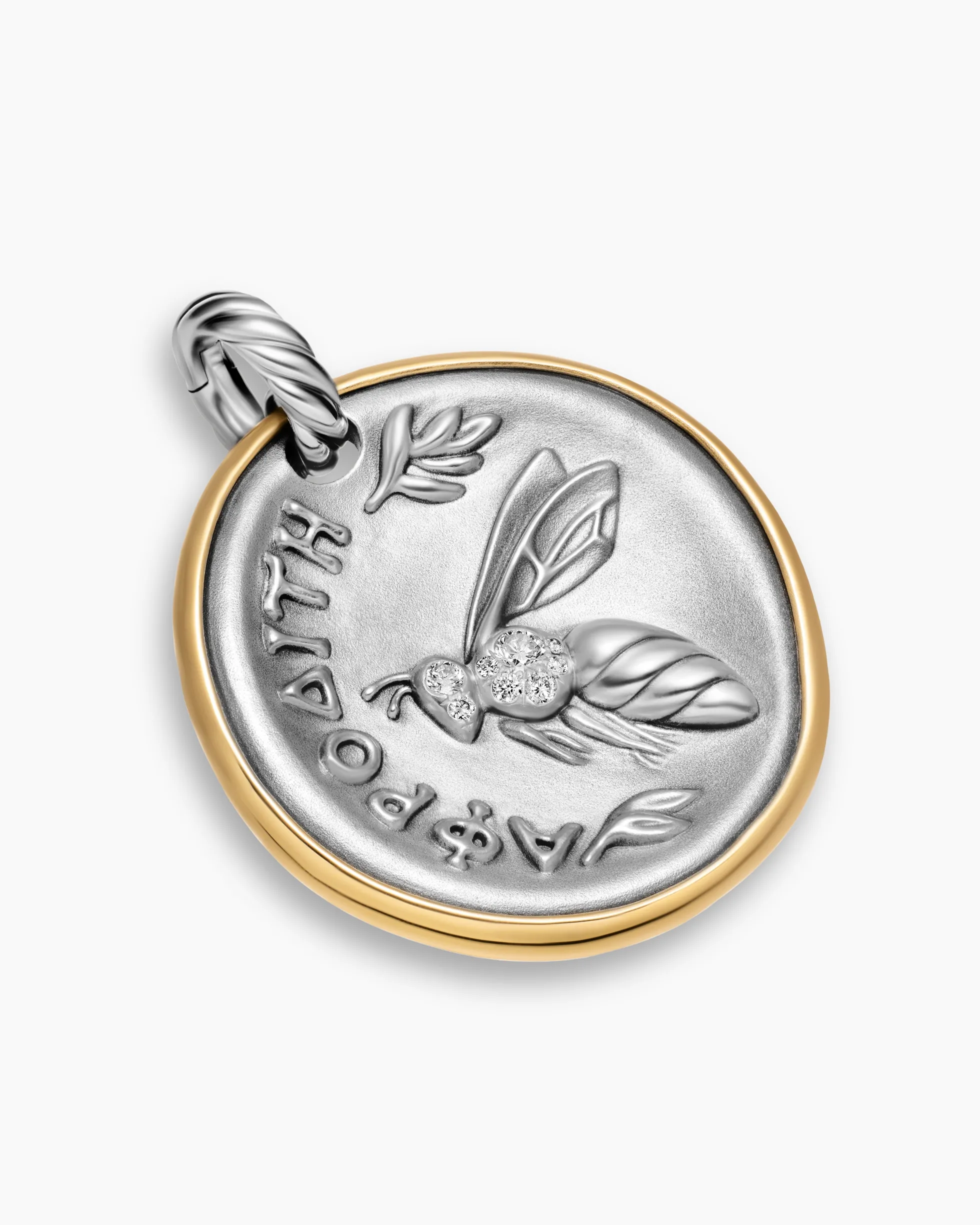 Aphrodite Medallion Amulet Sterling Silver with 14K Yellow Gold and Diamonds, 29.5mm
