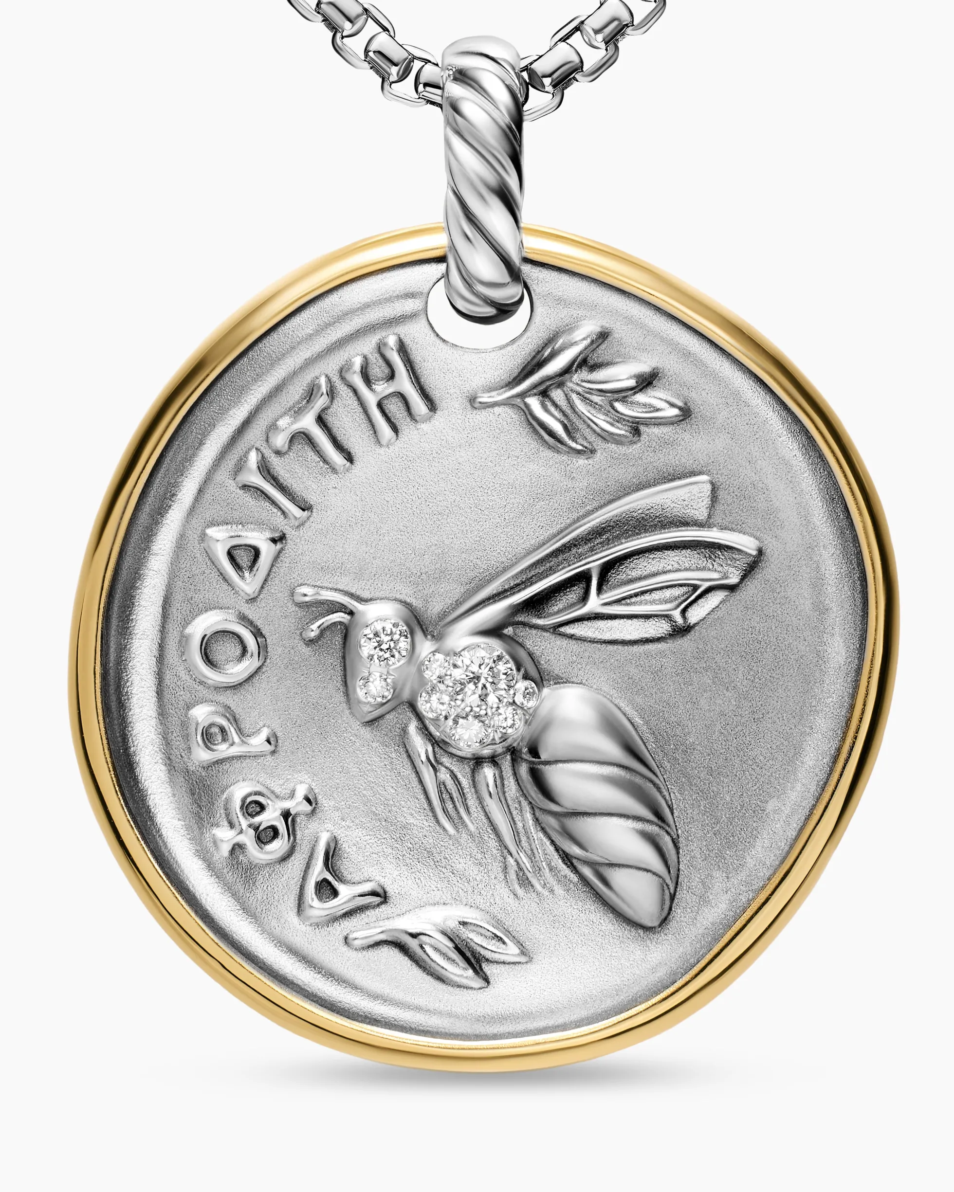 Aphrodite Medallion Amulet Sterling Silver with 14K Yellow Gold and Diamonds, 29.5mm