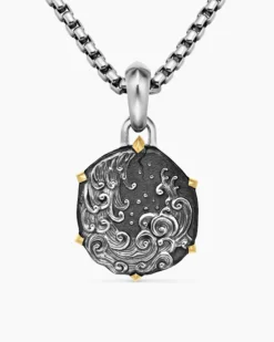 Aquarius Amulet Sterling Silver with 18K Yellow Gold, 23mm