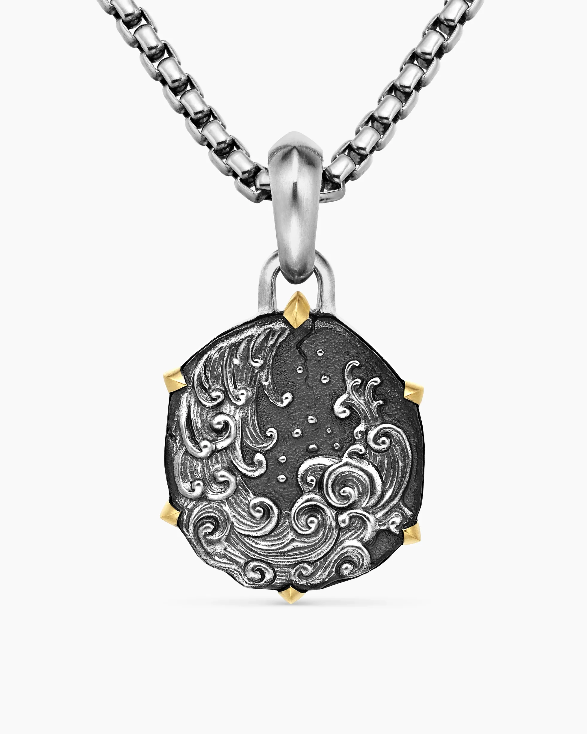 Aquarius Amulet Sterling Silver with 18K Yellow Gold, 23mm