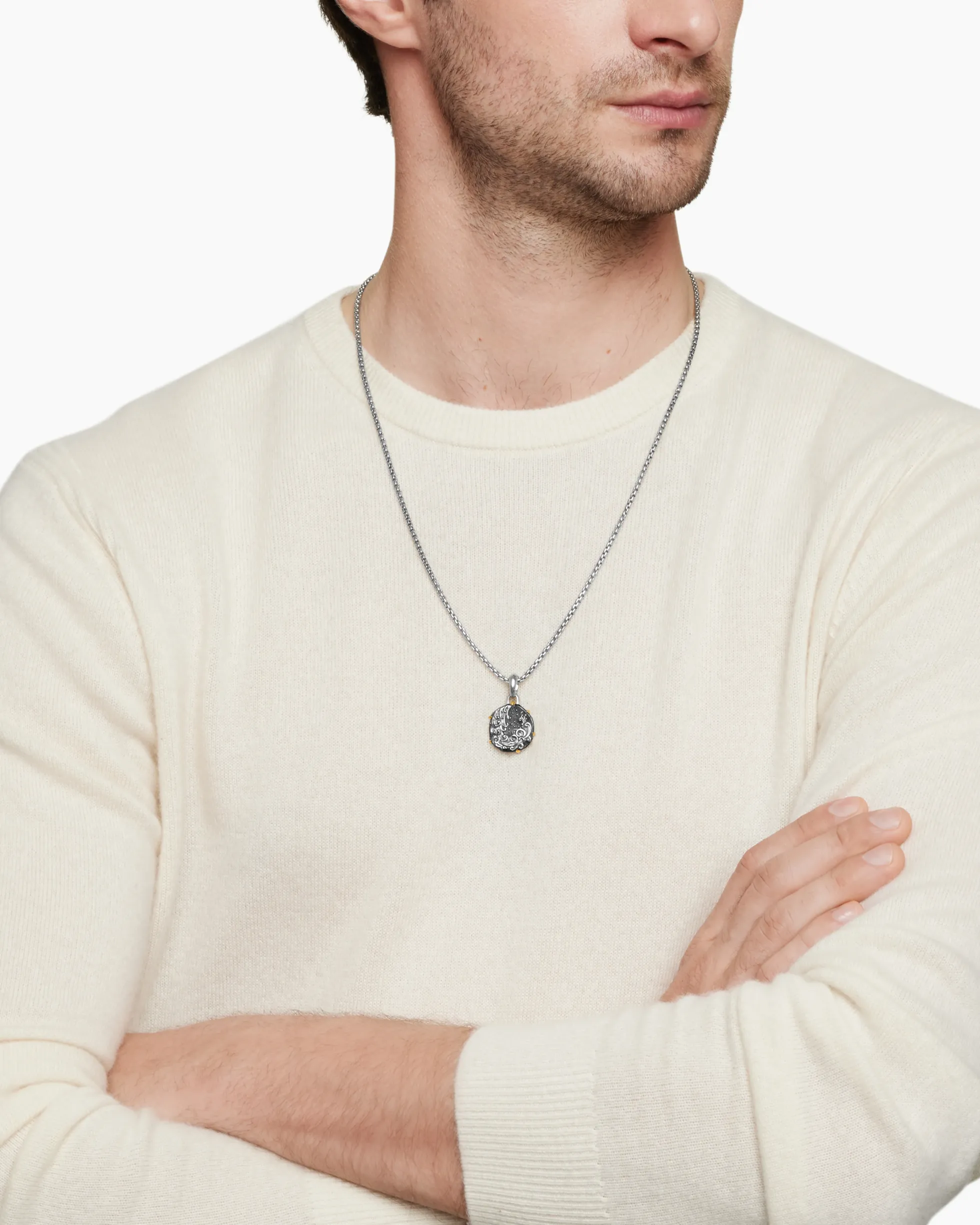 Aquarius Amulet Sterling Silver with 18K Yellow Gold, 23mm