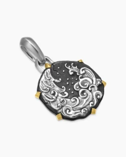 Aquarius Amulet Sterling Silver with 18K Yellow Gold, 23mm