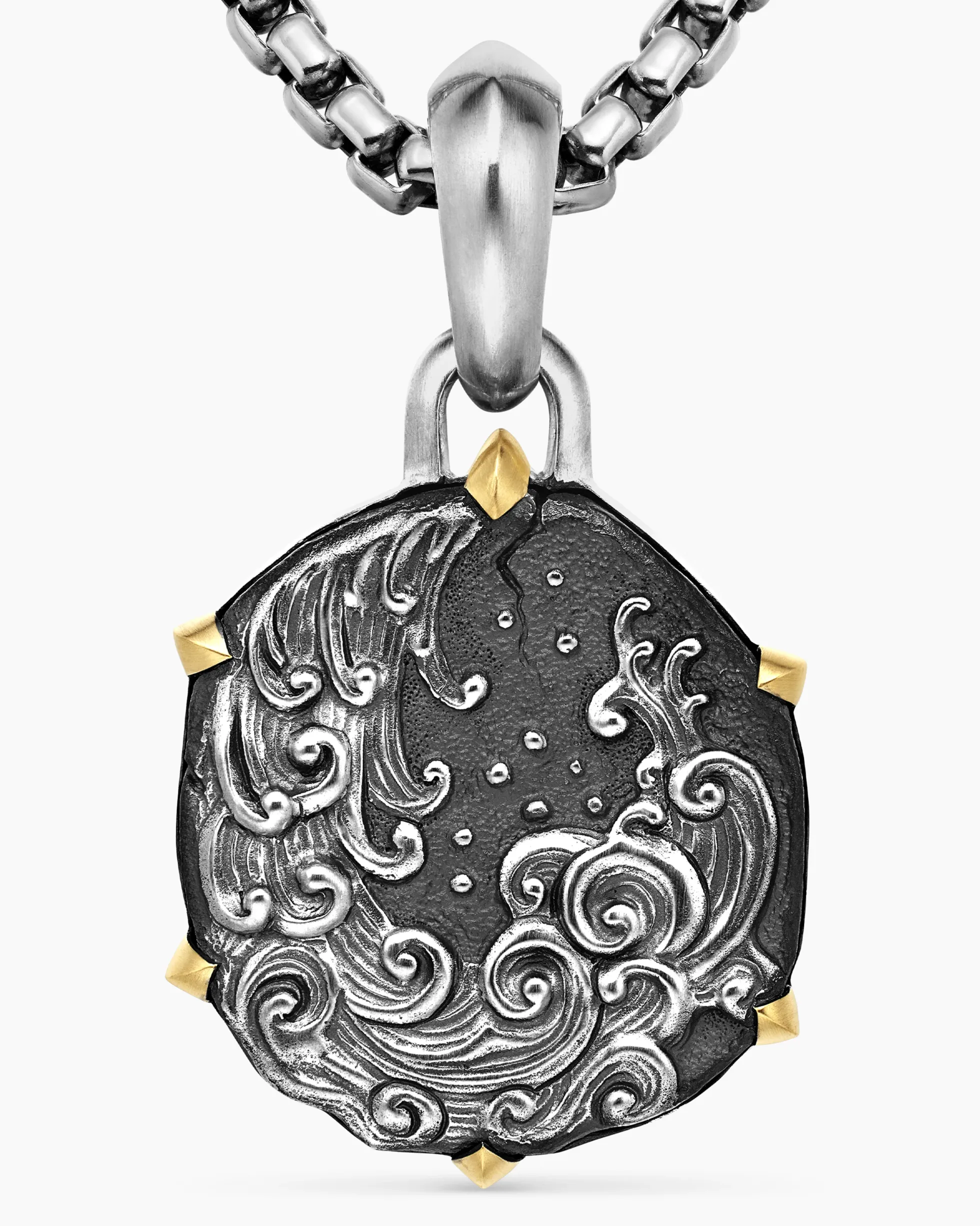 Aquarius Amulet Sterling Silver with 18K Yellow Gold, 23mm