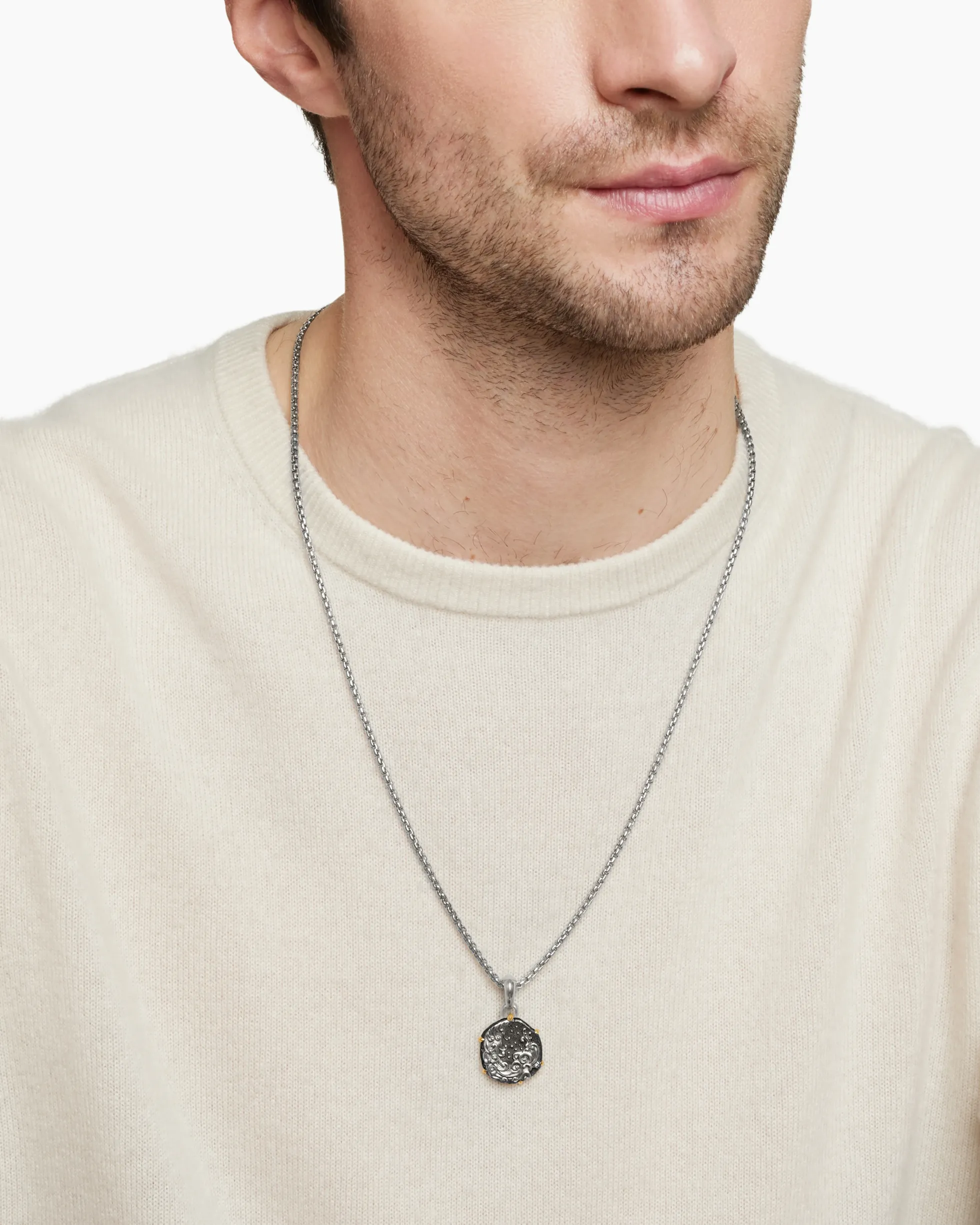 Aquarius Amulet Sterling Silver with 18K Yellow Gold, 23mm