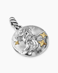 Aquarius Amulet Sterling Silver with 18K Yellow Gold and Diamonds, 19mm