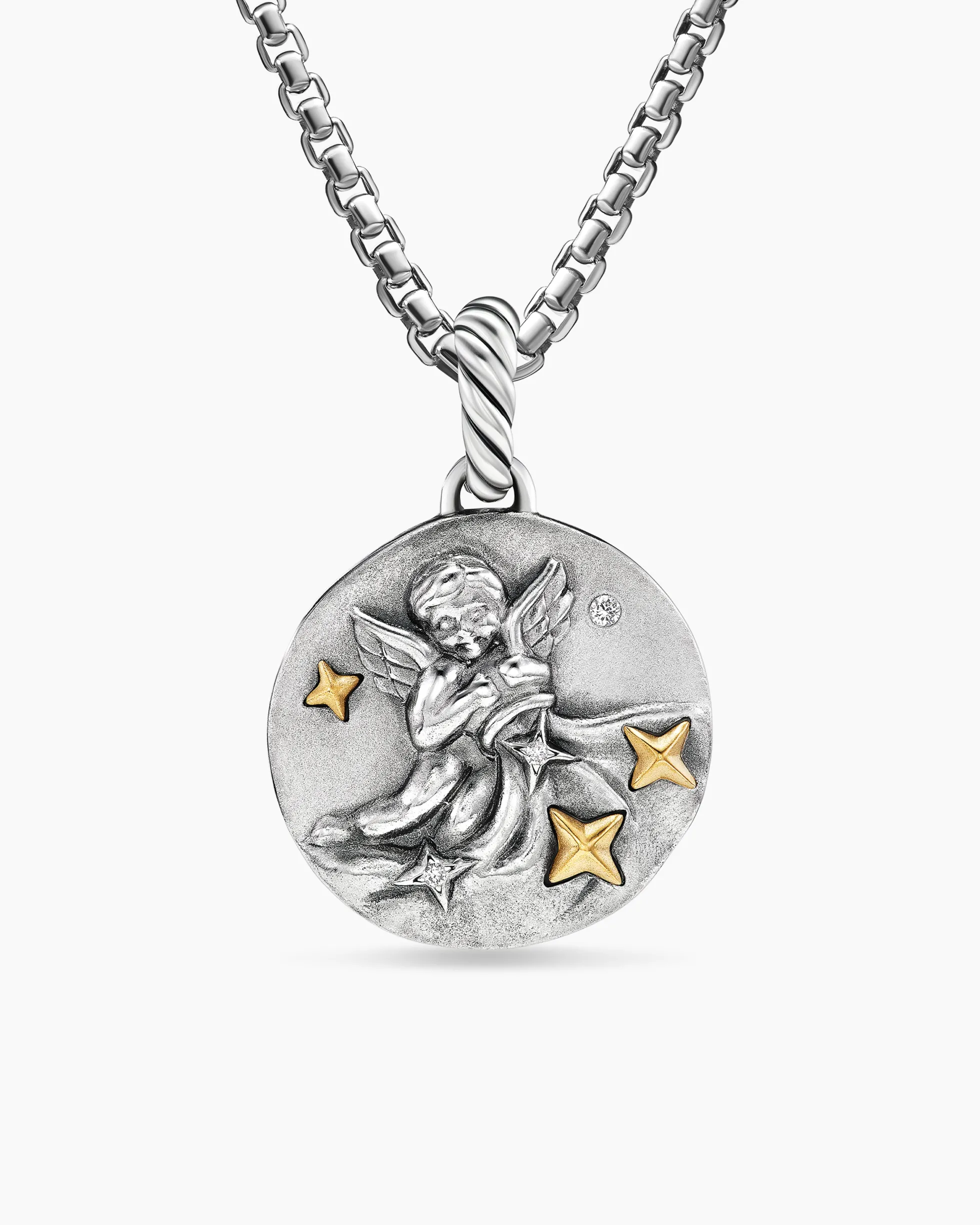 Aquarius Amulet Sterling Silver with 18K Yellow Gold and Diamonds, 19mm