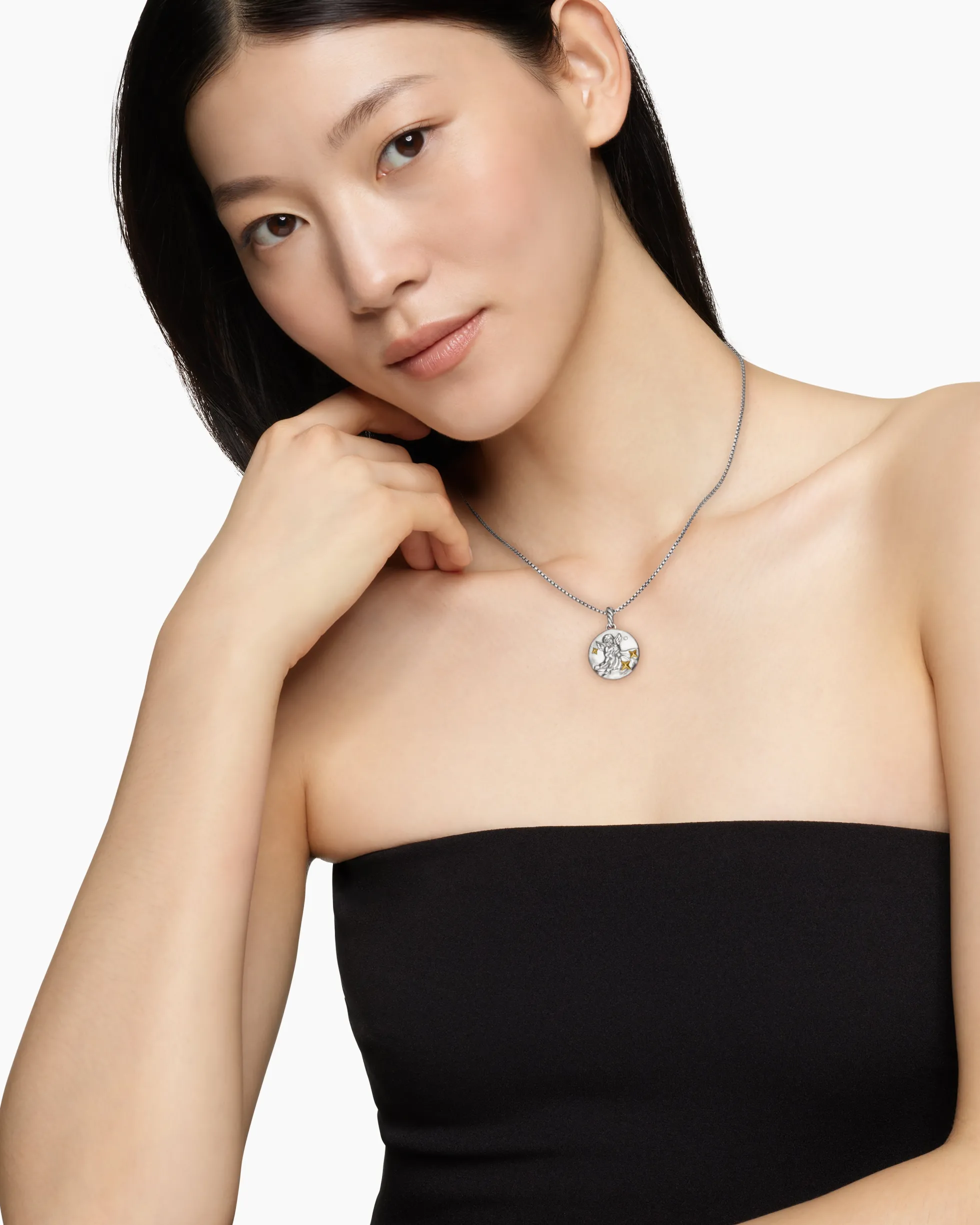 Aquarius Amulet Sterling Silver with 18K Yellow Gold and Diamonds, 19mm