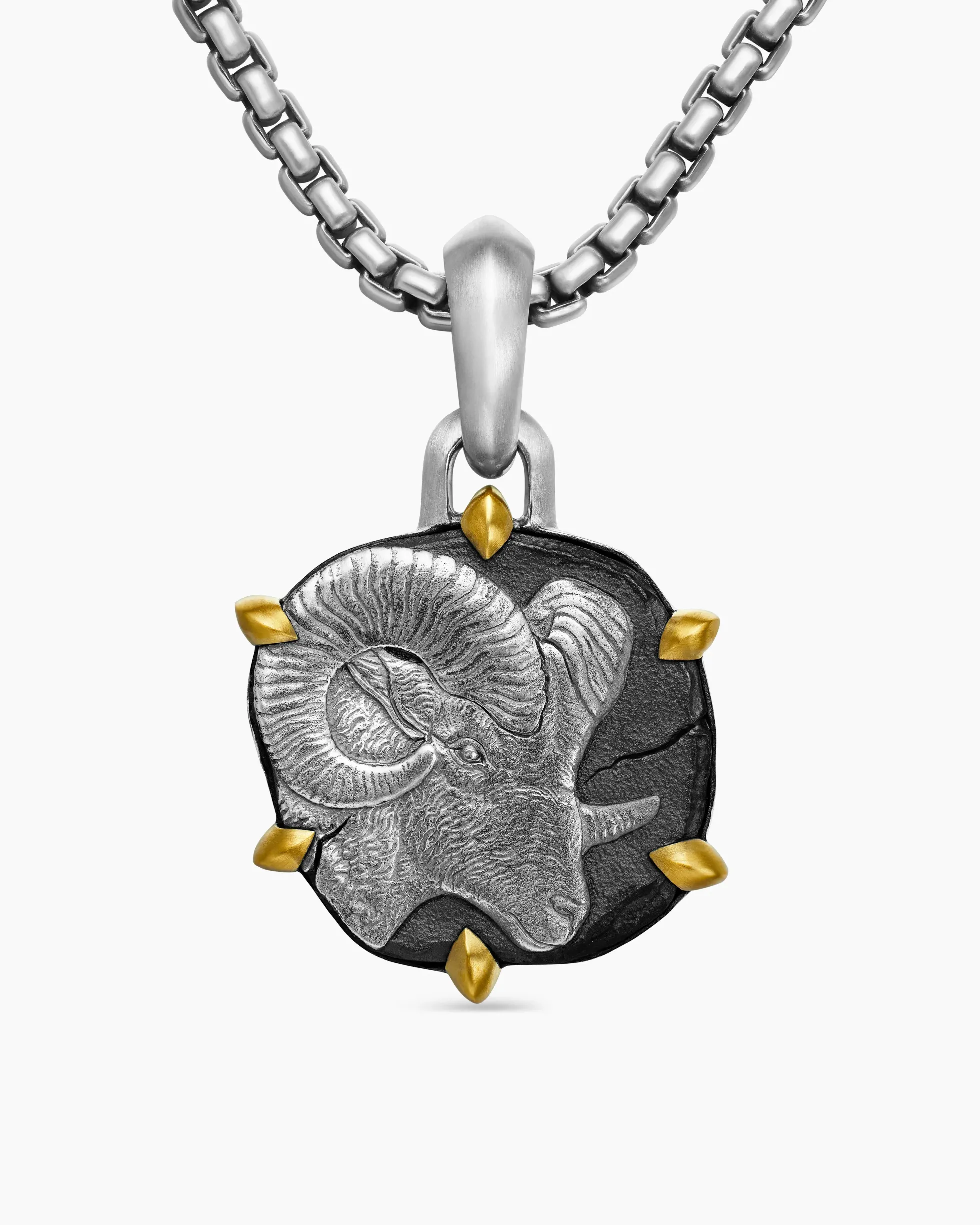 Aries Amulet Sterling Silver with 18K Yellow Gold, 23mm