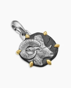 Aries Amulet Sterling Silver with 18K Yellow Gold, 23mm