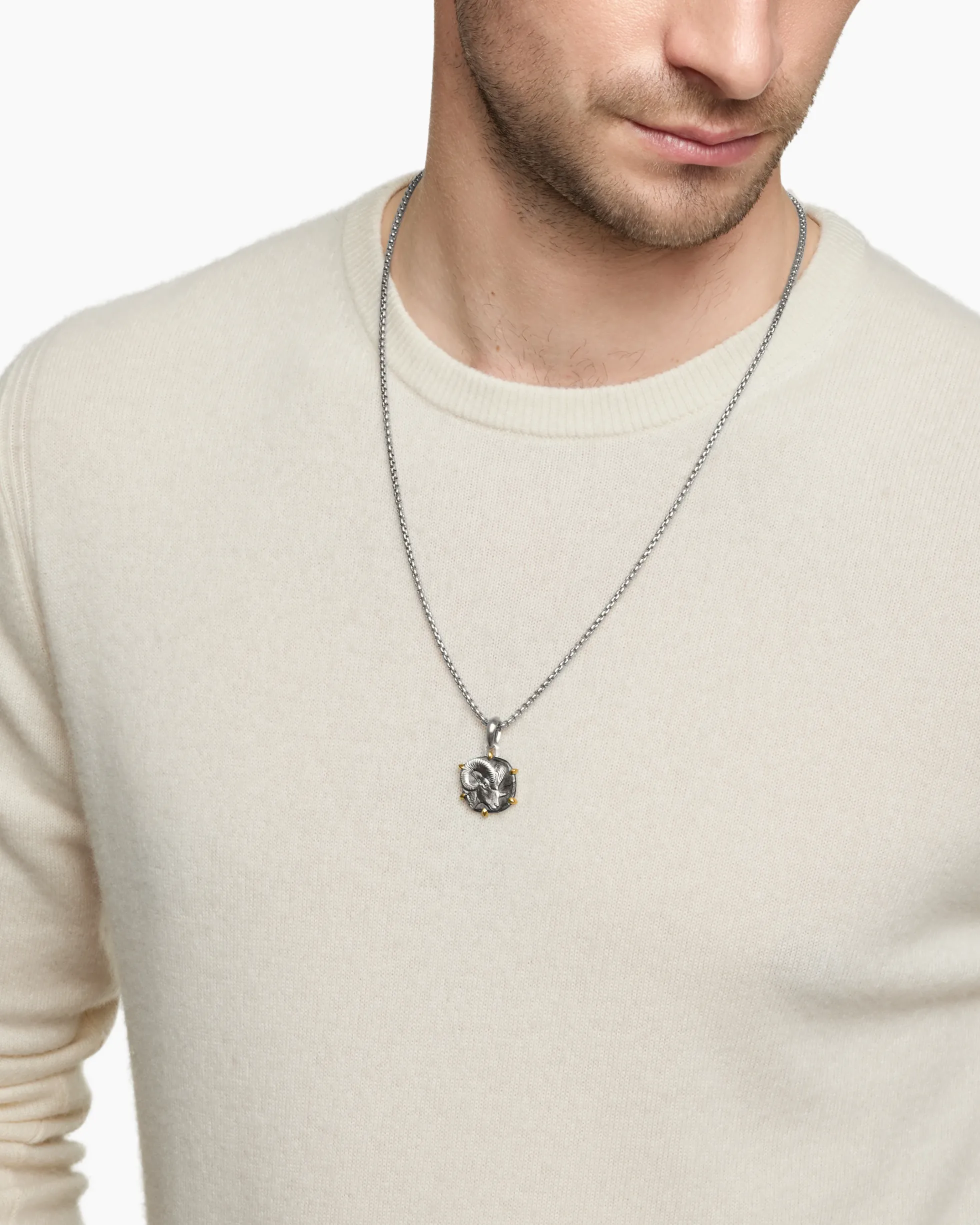 Aries Amulet Sterling Silver with 18K Yellow Gold, 23mm