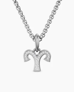 Aries Amulet Sterling Silver with Diamonds, 13mm