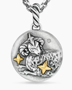 Aries Amulet Sterling Silver with 18K Yellow Gold and Diamonds, 19mm