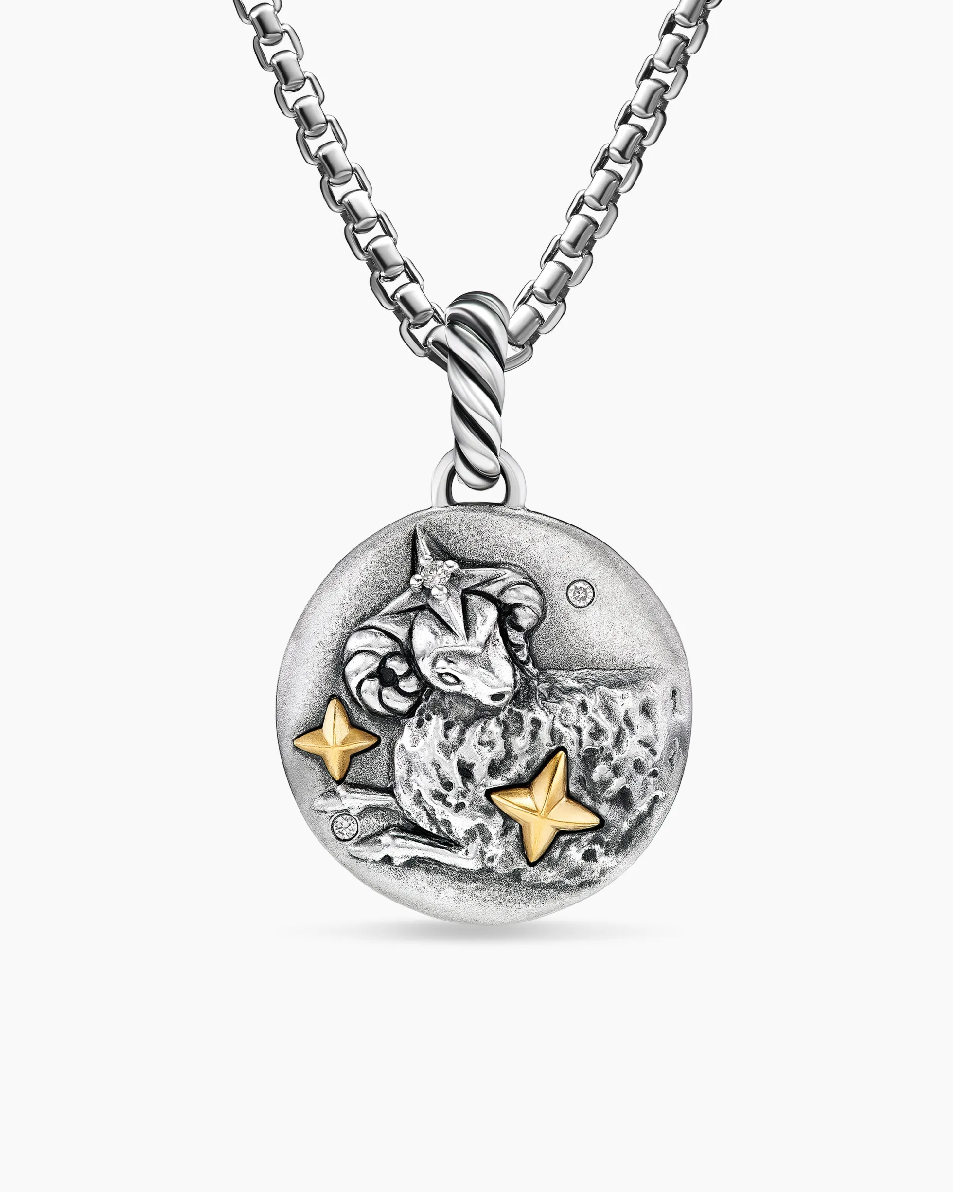 Aries Amulet Sterling Silver with 18K Yellow Gold and Diamonds, 19mm