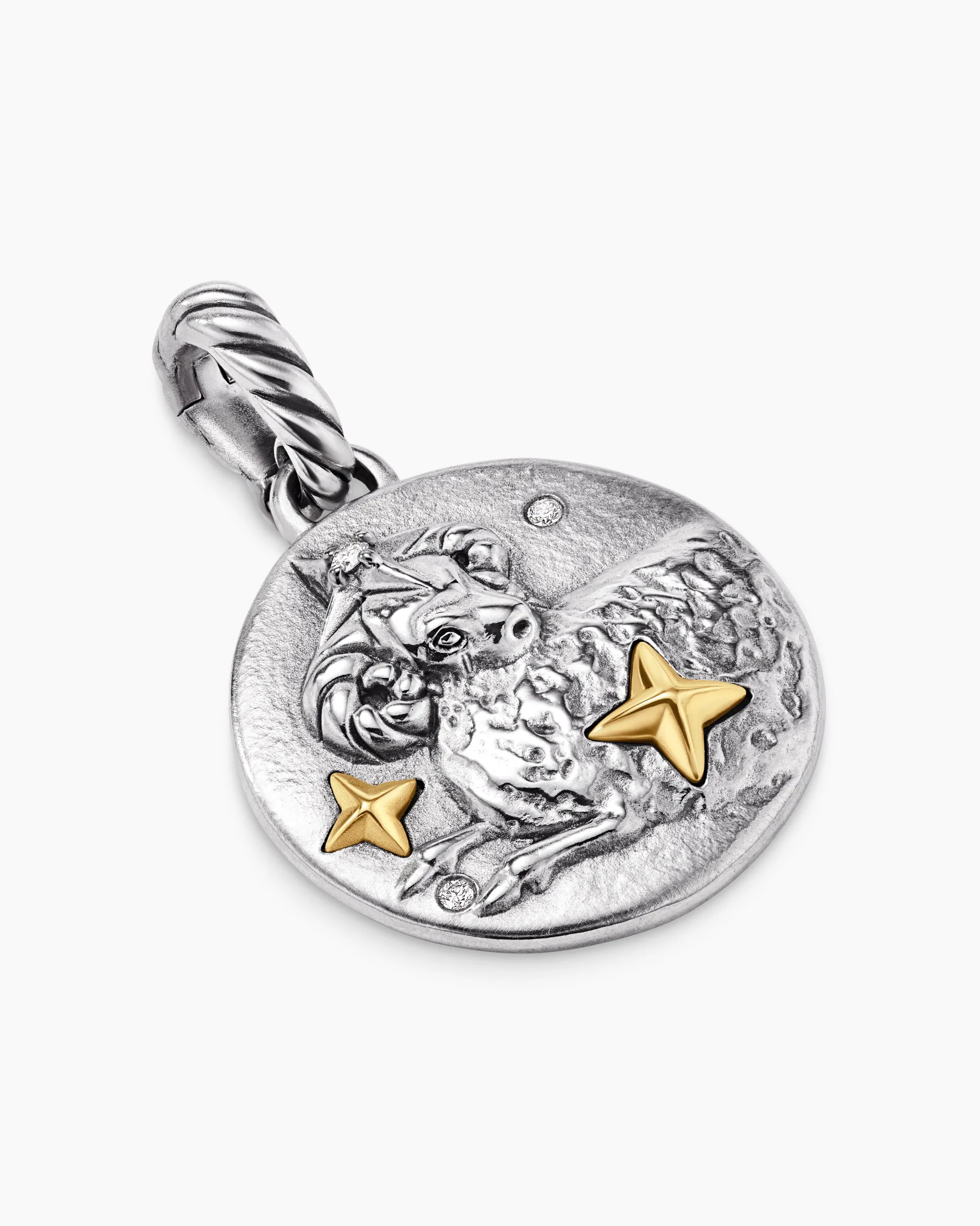 Aries Amulet Sterling Silver with 18K Yellow Gold and Diamonds, 19mm