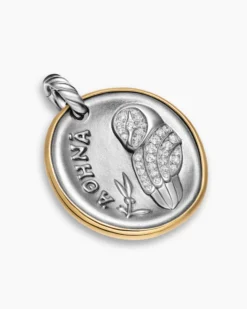 Athena Medallion Amulet Sterling Silver with 14K Yellow Gold and Diamonds, 29.5mm