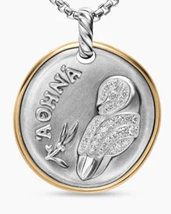 Athena Medallion Amulet Sterling Silver with 14K Yellow Gold and Diamonds, 29.5mm