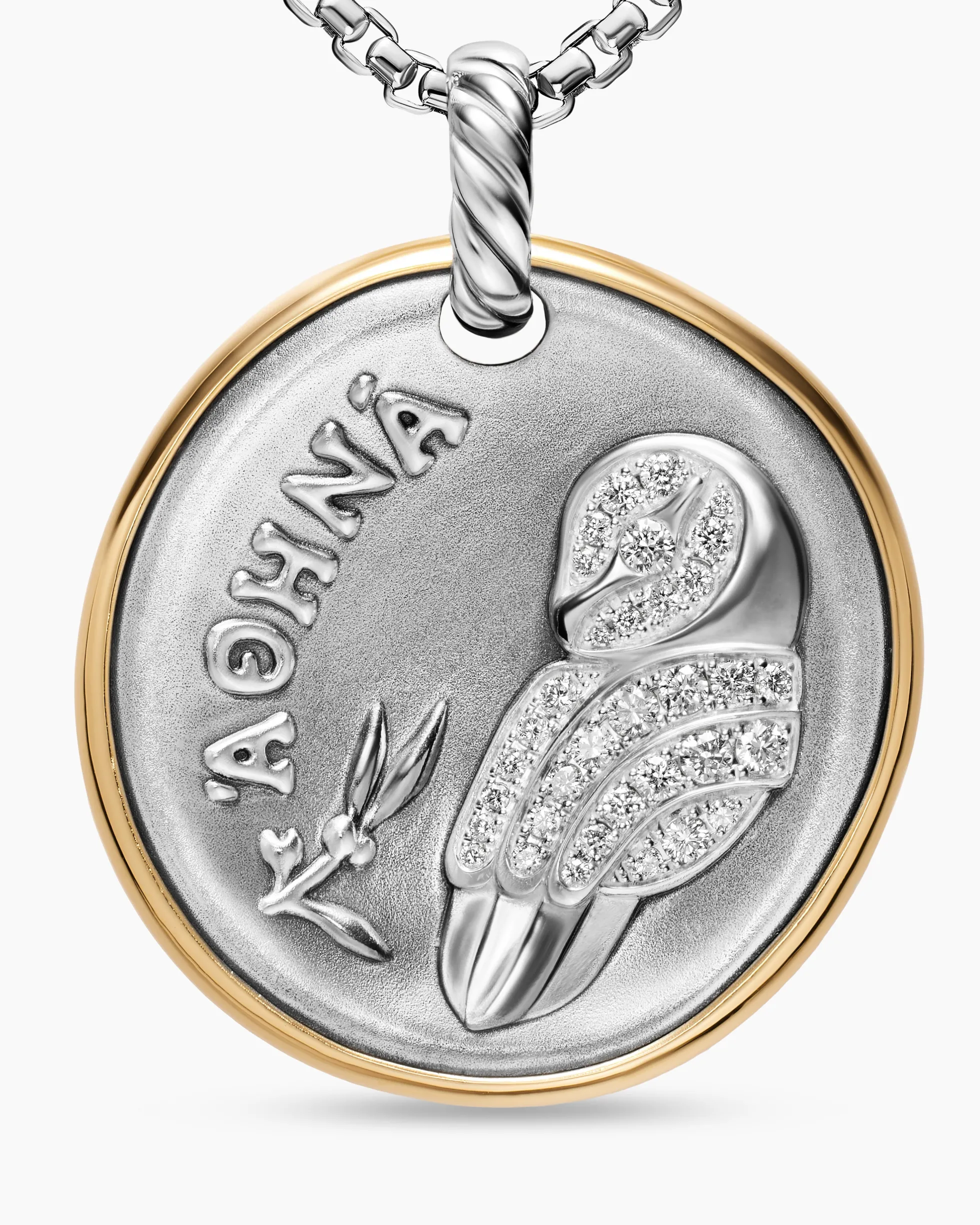 Athena Medallion Amulet Sterling Silver with 14K Yellow Gold and Diamonds, 29.5mm