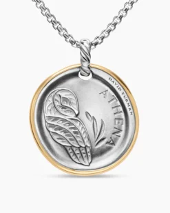 Athena Medallion Amulet Sterling Silver with 14K Yellow Gold and Diamonds, 29.5mm
