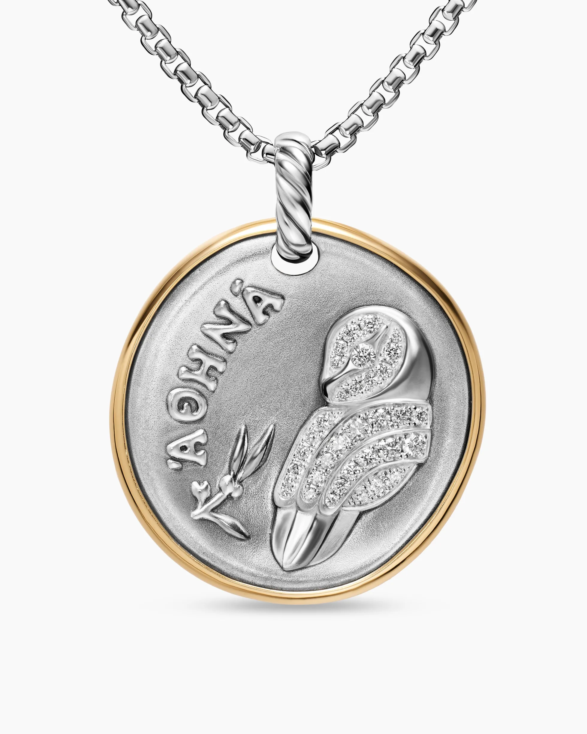 Athena Medallion Amulet Sterling Silver with 14K Yellow Gold and Diamonds, 29.5mm