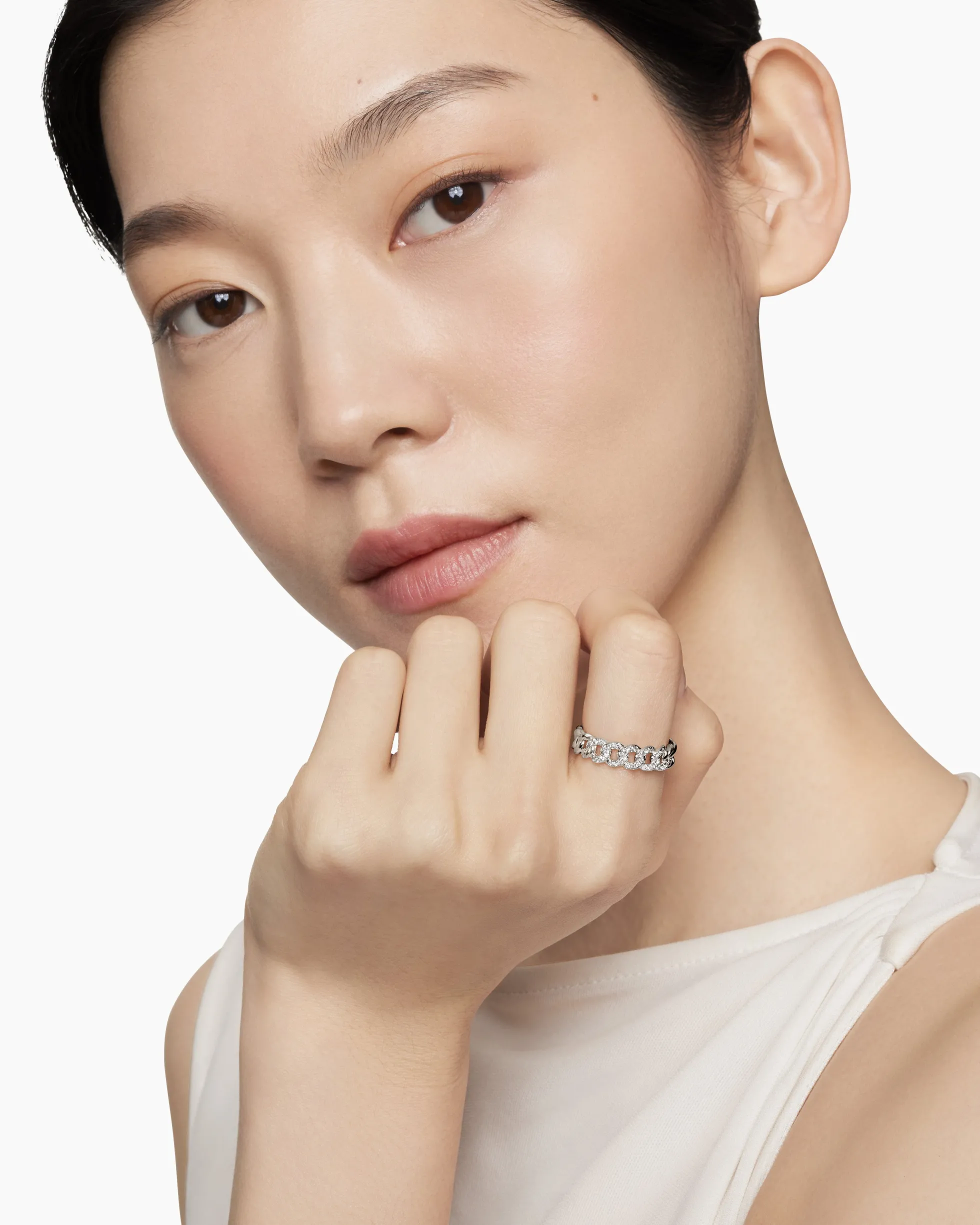 Belmont® Curb Link Band Ring Sterling Silver with Diamonds, 5mm