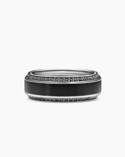 Beveled Band Ring Black Titanium with Black Diamonds, 8mm