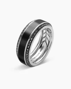 Beveled Band Ring Black Titanium with Black Diamonds, 8mm