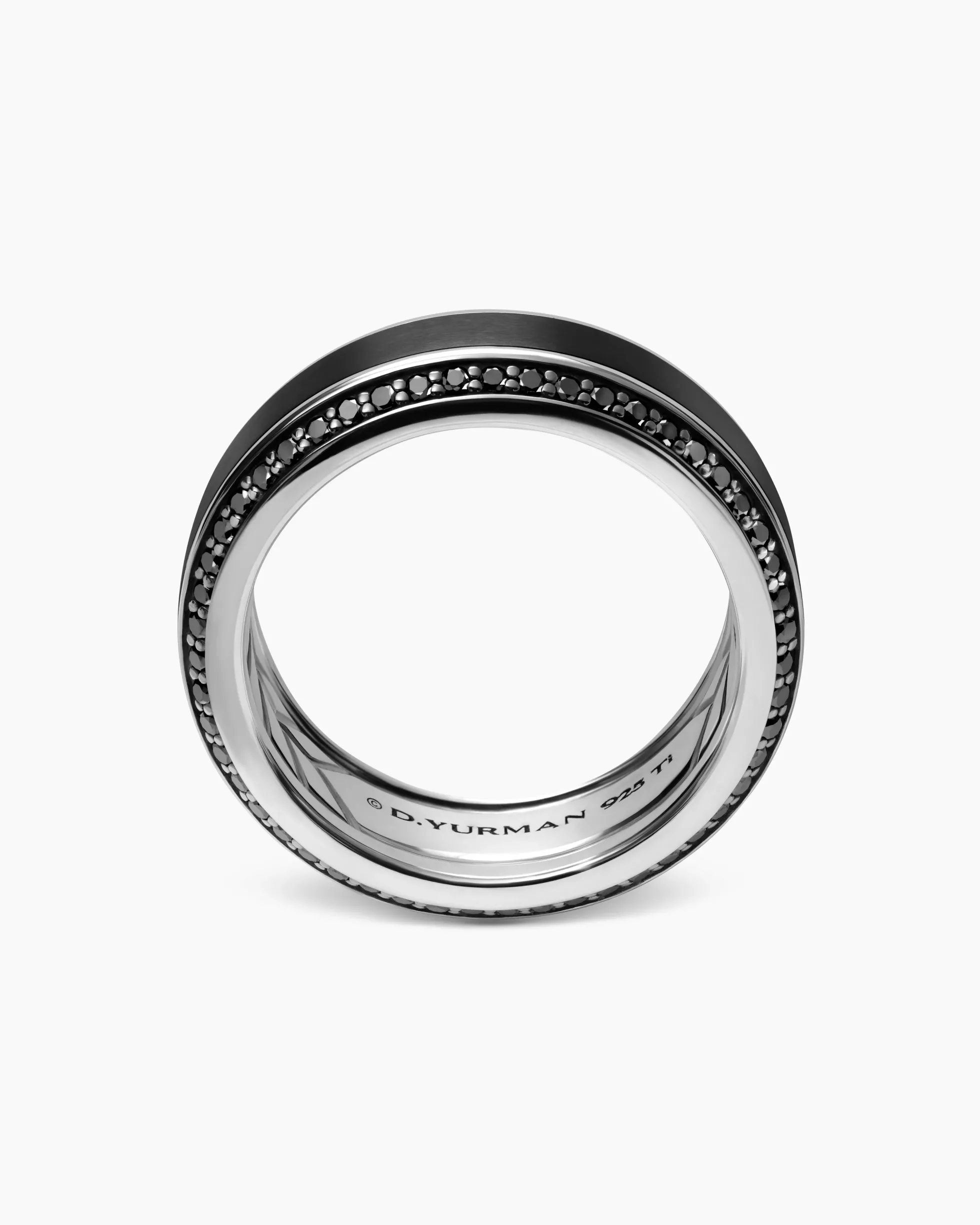 Beveled Band Ring Black Titanium with Black Diamonds, 8mm