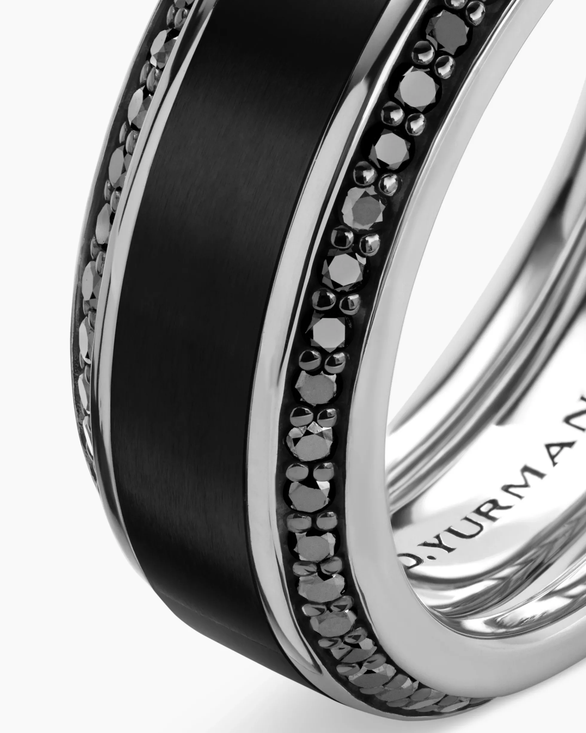 Beveled Band Ring Black Titanium with Black Diamonds, 8mm