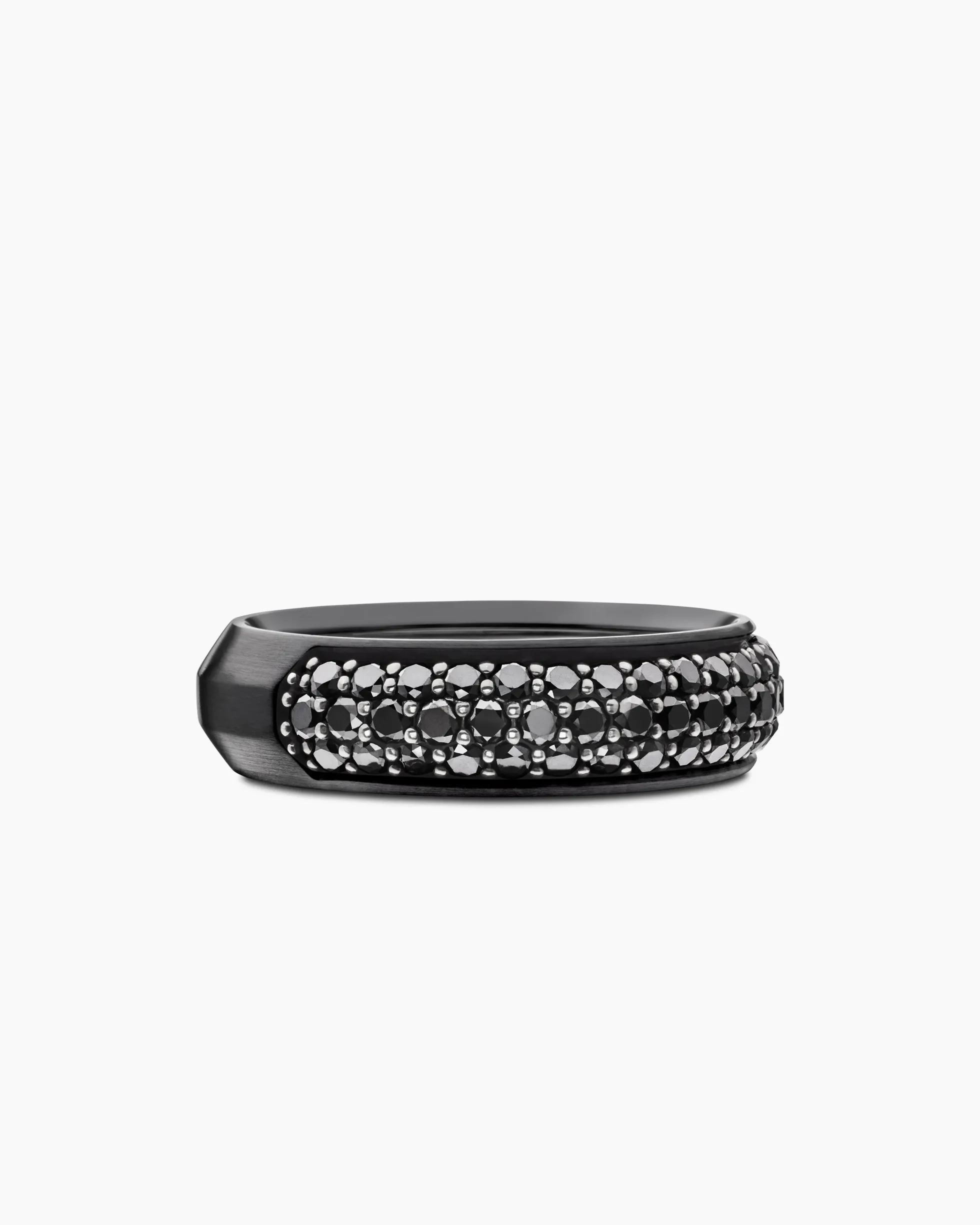 Beveled Band Ring Black Titanium with Half Pavé Black Diamonds, 6mm
