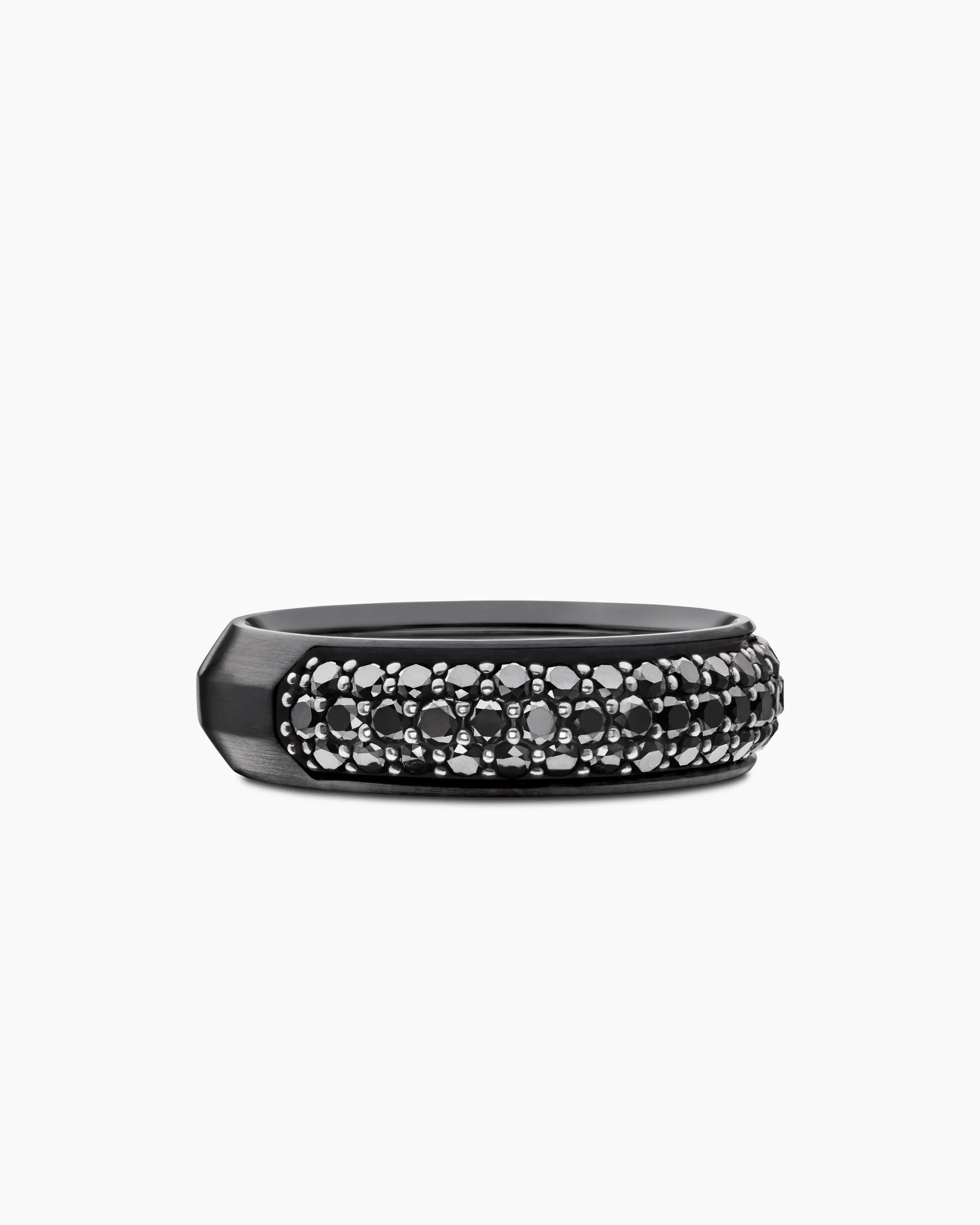 Beveled Band Ring Black Titanium with Half Pavé Black Diamonds, 6mm