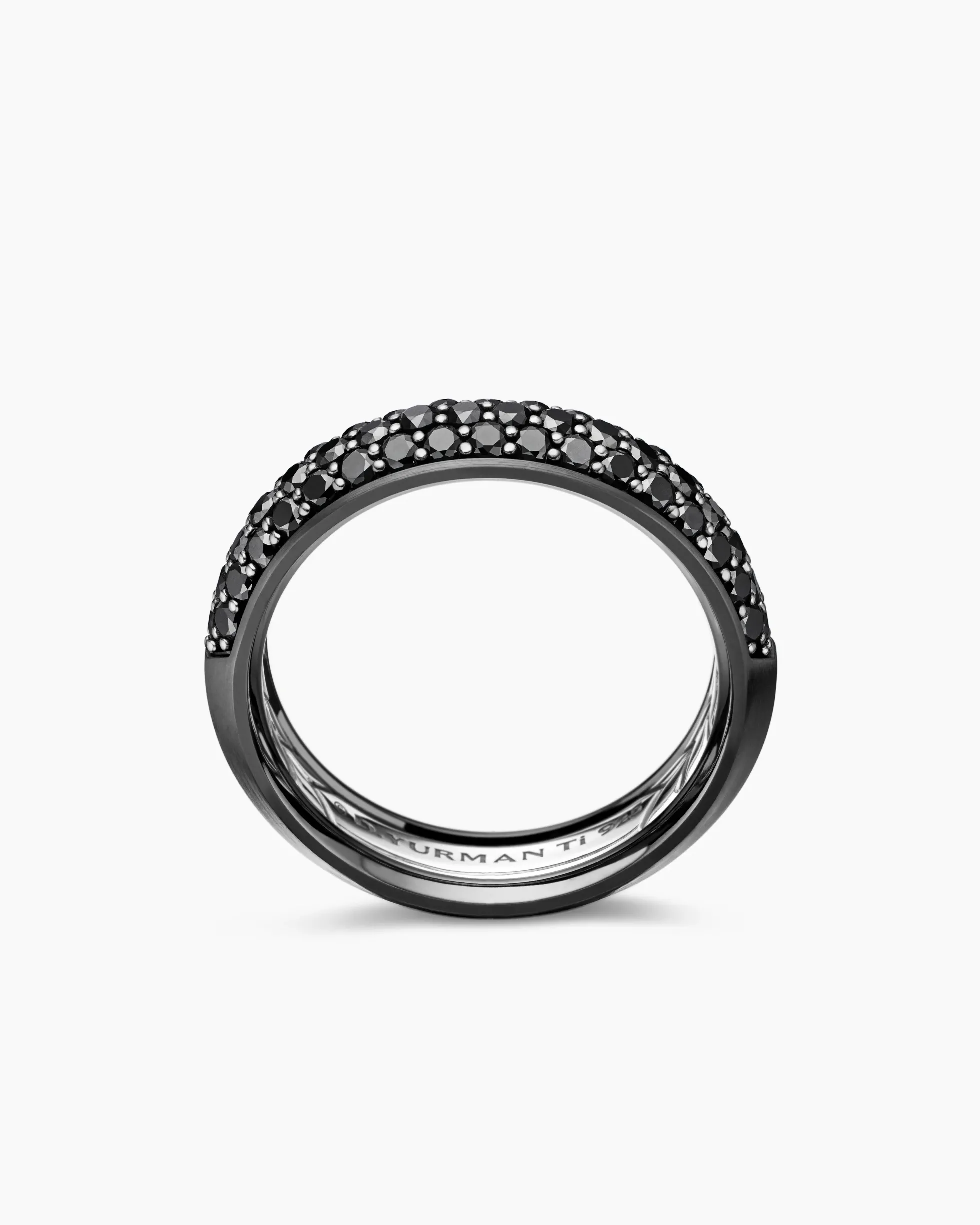 Beveled Band Ring Black Titanium with Half Pavé Black Diamonds, 6mm