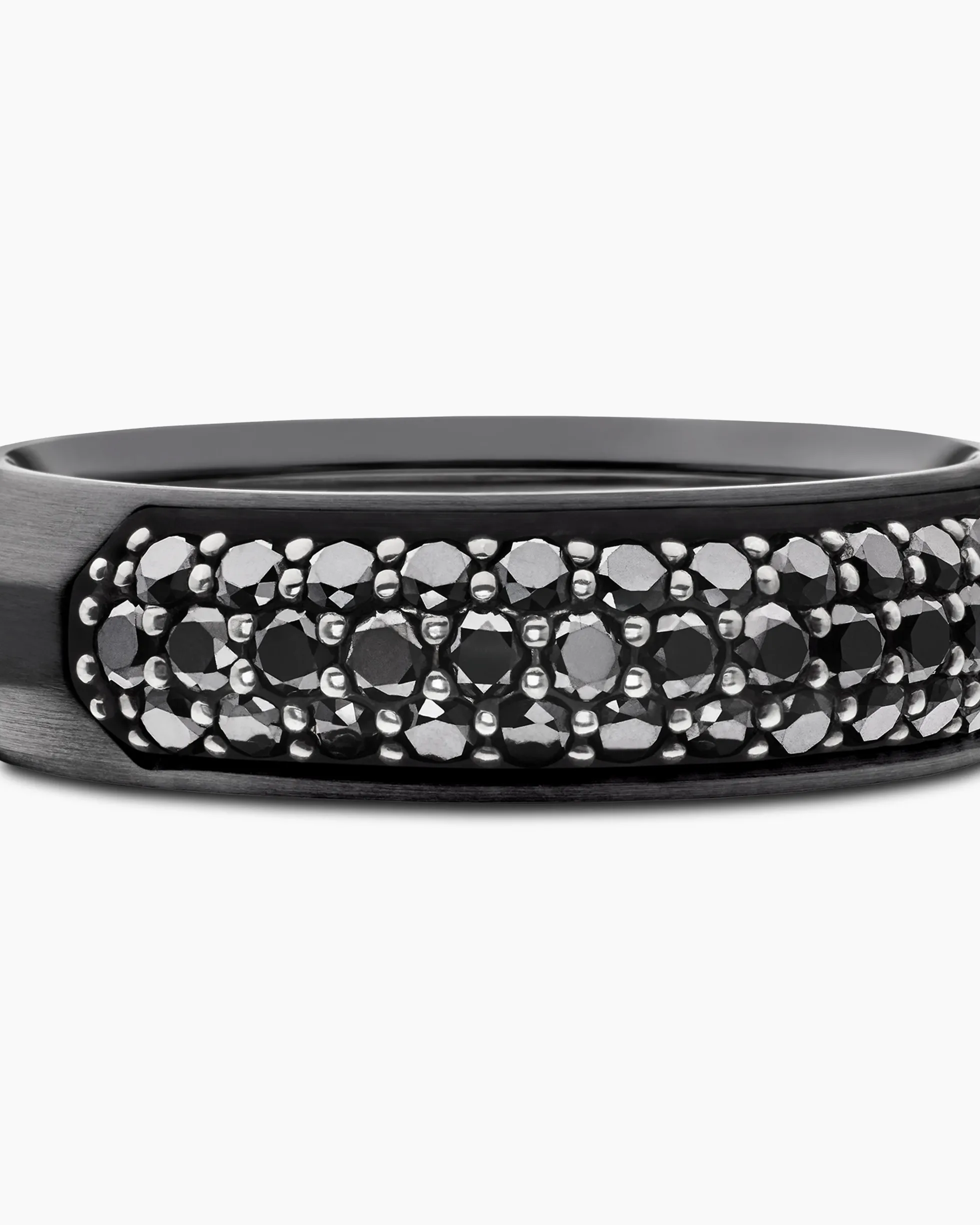 Beveled Band Ring Black Titanium with Half Pavé Black Diamonds, 6mm