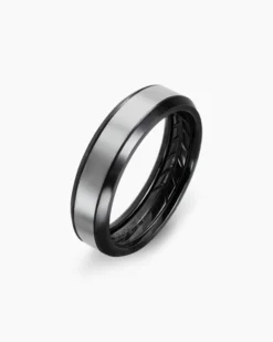 Beveled Band Ring Black Titanium with Grey Titanium, 6mm