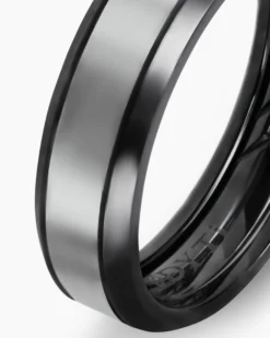 Beveled Band Ring Black Titanium with Grey Titanium, 6mm