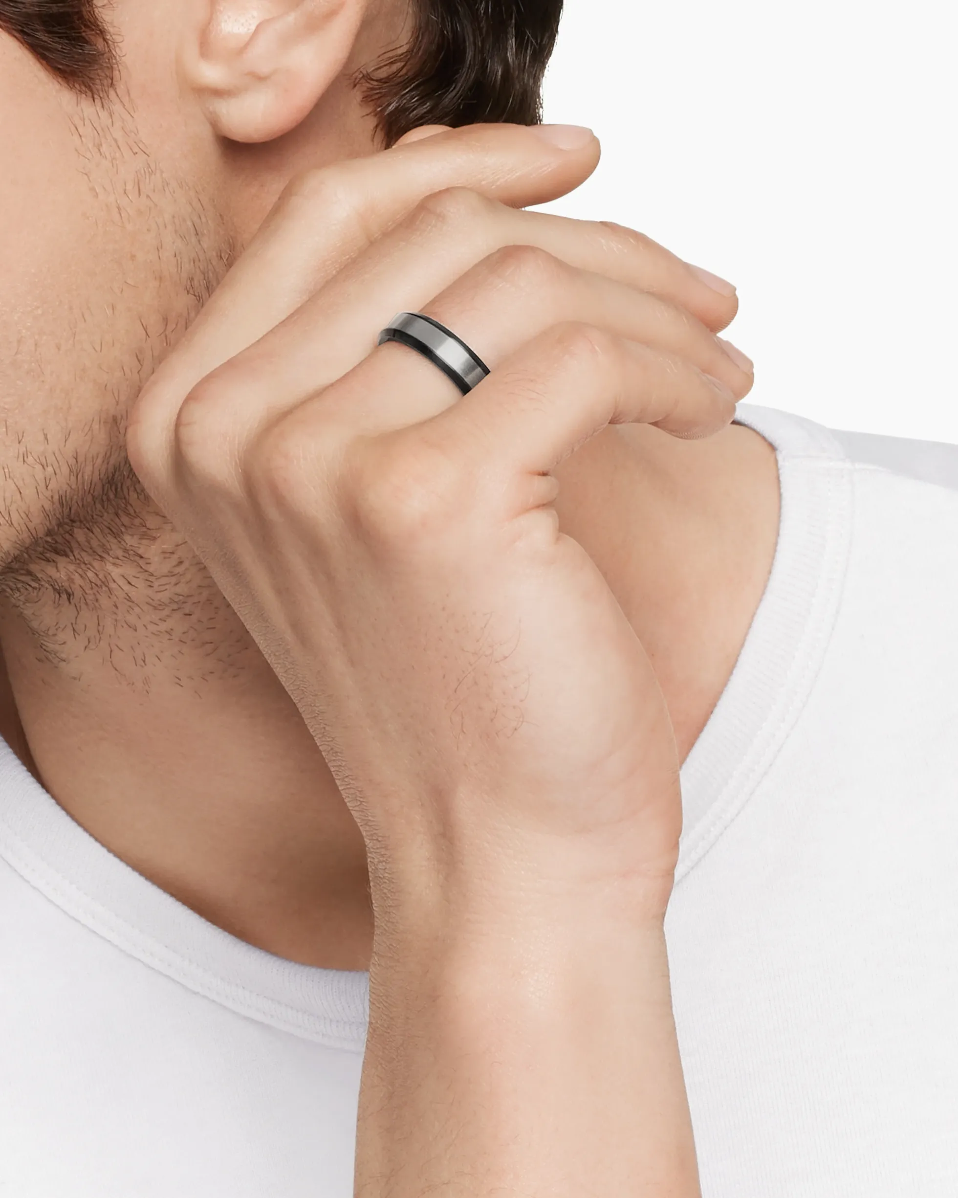 Beveled Band Ring Black Titanium with Grey Titanium, 6mm