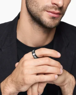 Beveled Band Ring Black Titanium with Grey Titanium, 8.5mm
