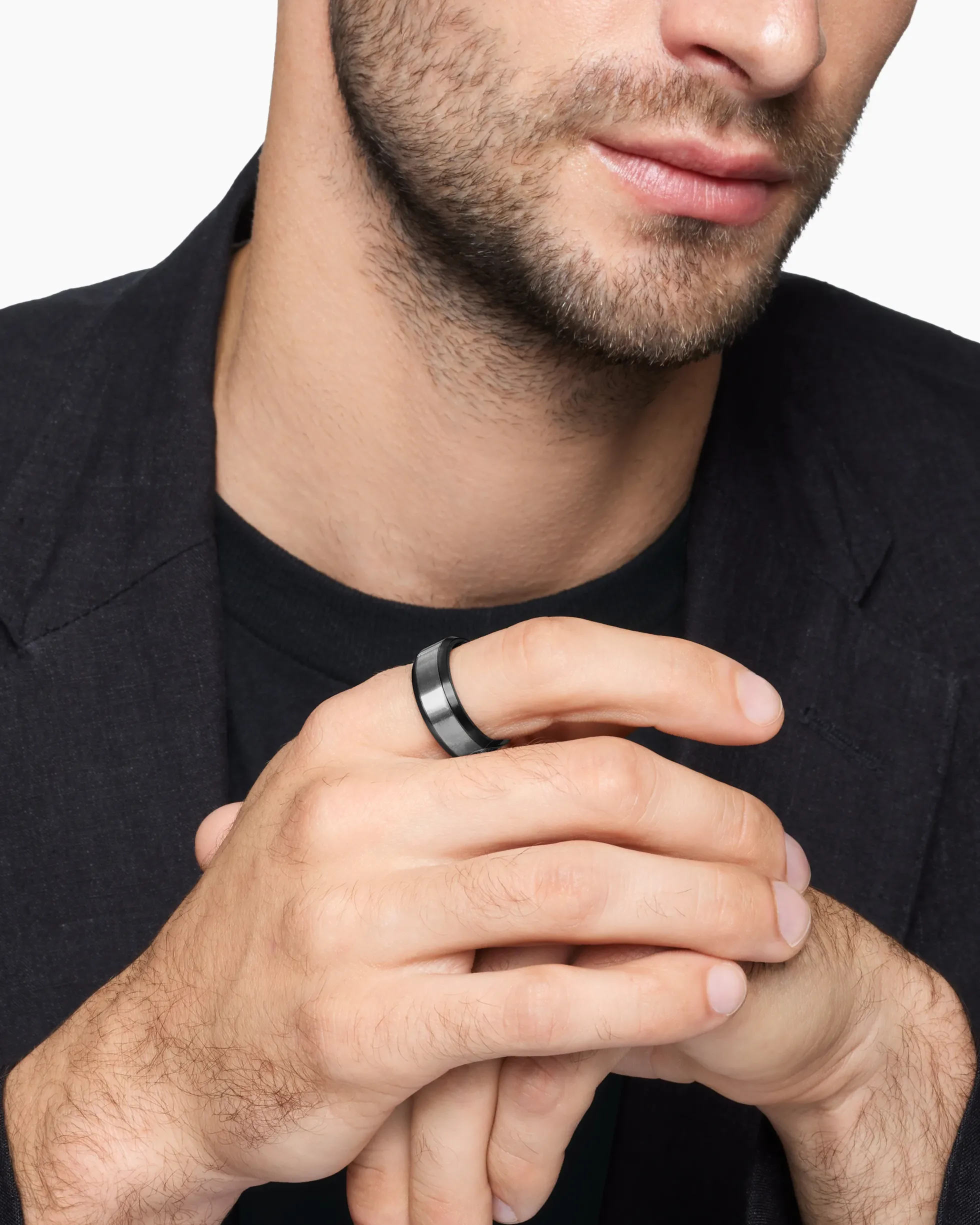 Beveled Band Ring Black Titanium with Grey Titanium, 8.5mm
