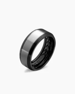 Beveled Band Ring Black Titanium with Grey Titanium, 8.5mm
