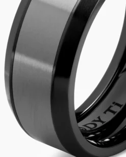 Beveled Band Ring Black Titanium with Grey Titanium, 8.5mm