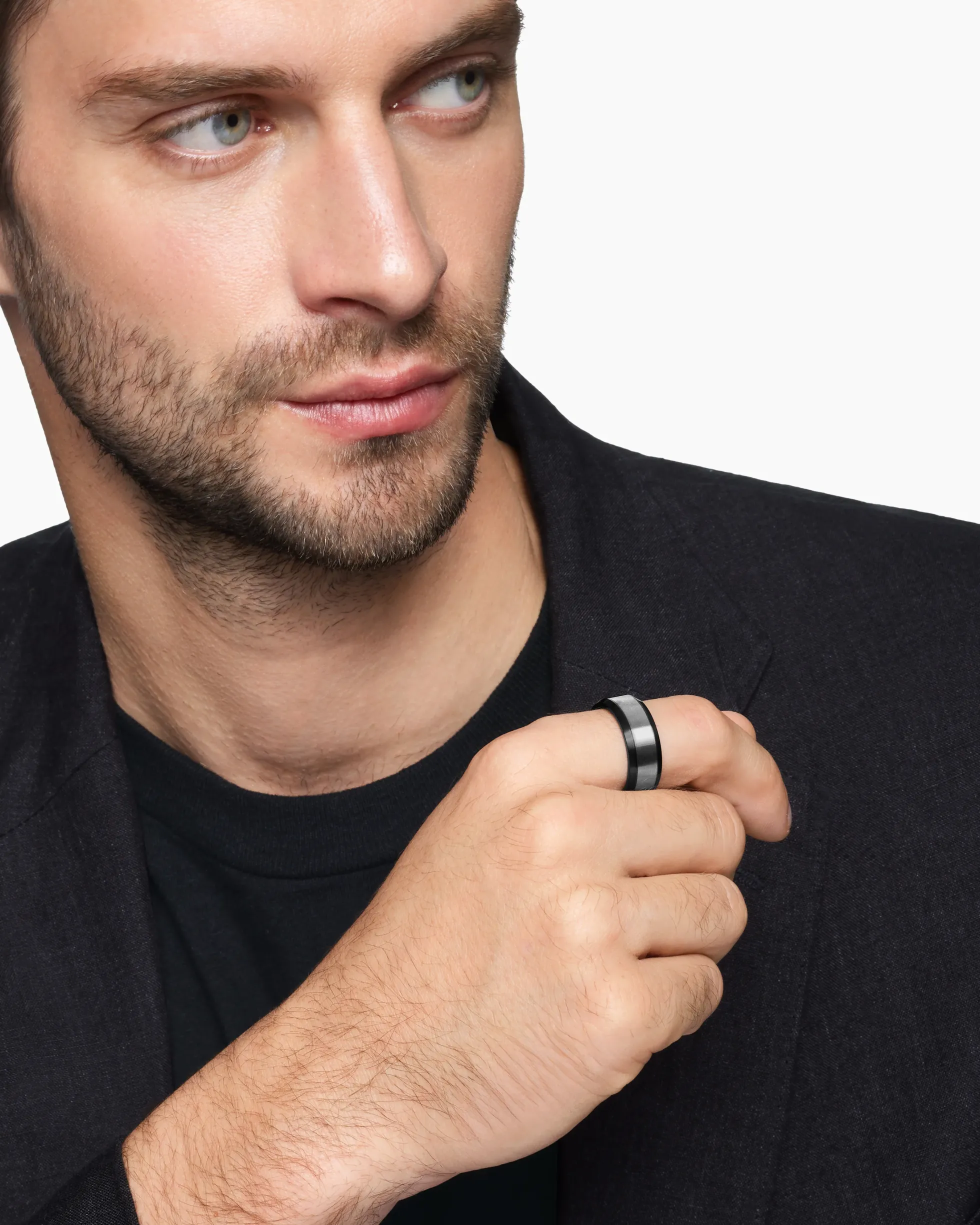 Beveled Band Ring Black Titanium with Grey Titanium, 8.5mm