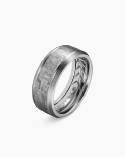 Beveled Band Ring Grey Titanium with Meteorite, 8.5mm