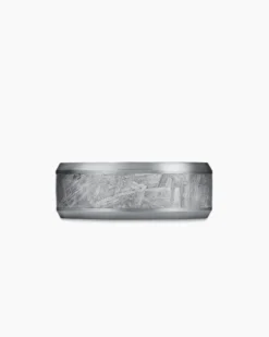 Beveled Band Ring Grey Titanium with Meteorite, 8.5mm